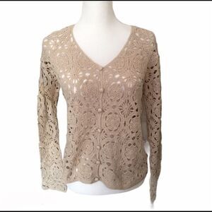Vintage Pierre Cardin Linen Crochet‎ Knit Sweater, Size Large